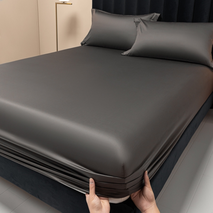 91家纺网 家纺一手货源 找家纺 秀色家纺 2025新款A类50支贡缎双股长绒棉单品床笠帝王灰