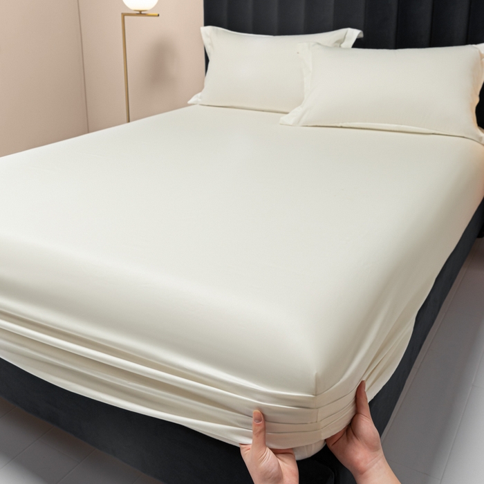 91家纺网 家纺一手货源 找家纺 秀色家纺 2025新款A类50支贡缎双股长绒棉单品床笠皓月白