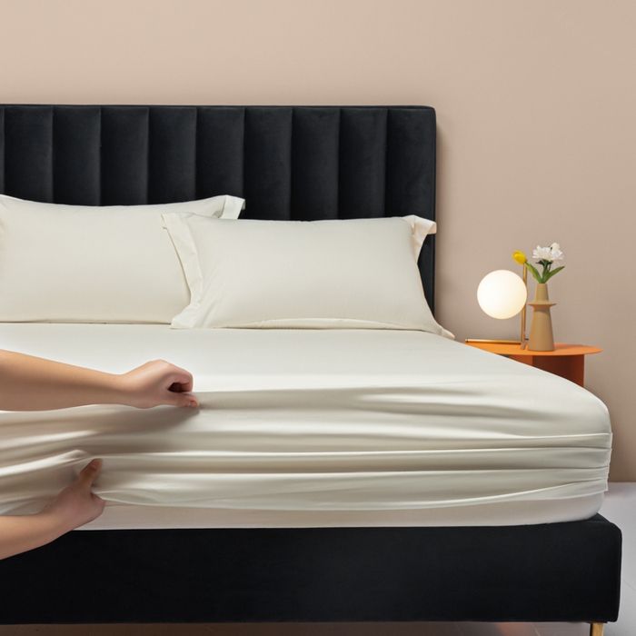 91家纺网 家纺一手货源 找家纺 秀色家纺 2025新款A类50支贡缎双股长绒棉单品床笠皓月白