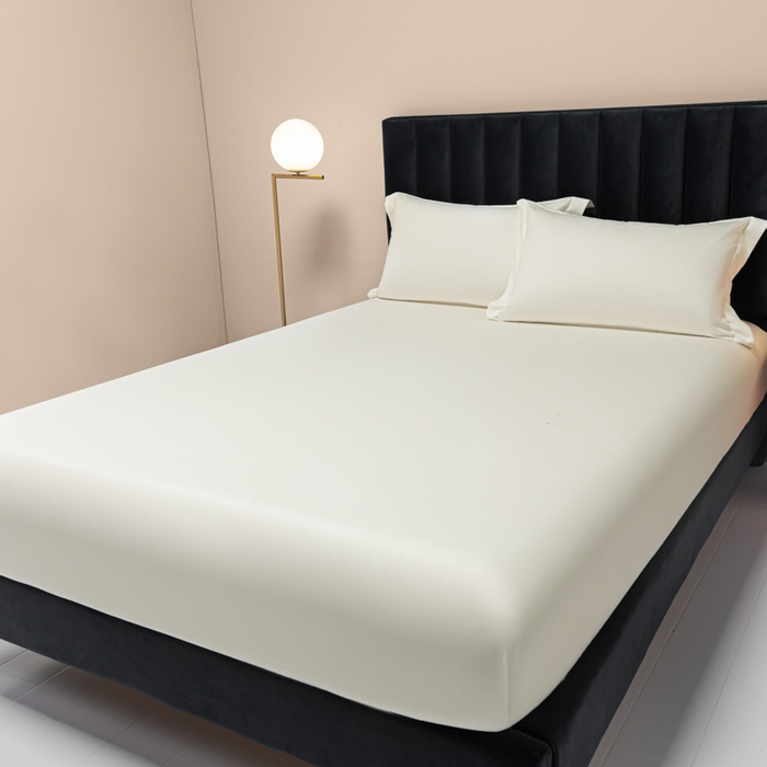 91家纺网 家纺一手货源 找家纺 秀色家纺 2025新款A类50支贡缎双股长绒棉单品床笠皓月白