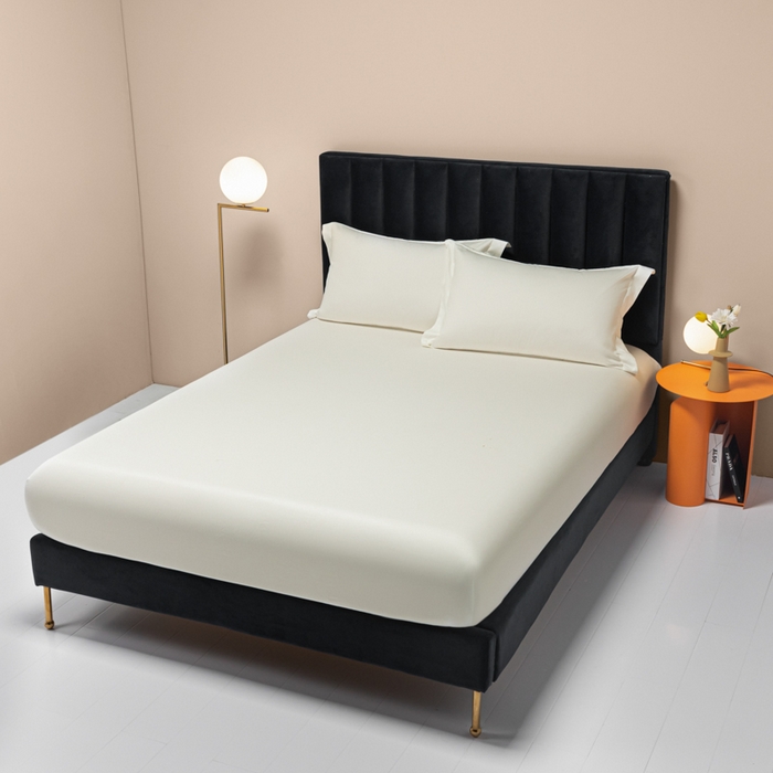 91家纺网 家纺一手货源 找家纺 秀色家纺 2025新款A类50支贡缎双股长绒棉单品床笠皓月白