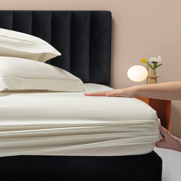 91家纺网 家纺一手货源 找家纺 秀色家纺 2025新款A类50支贡缎双股长绒棉单品床笠皓月白