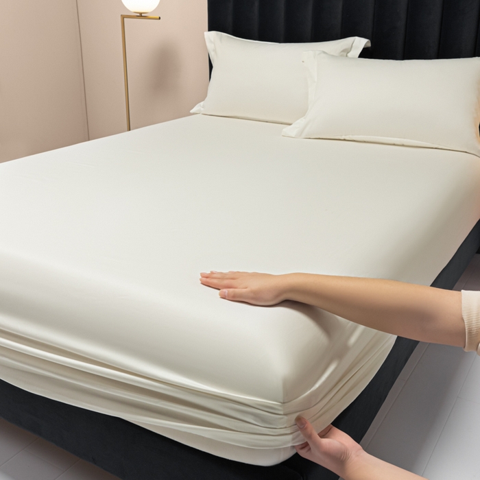 91家纺网 家纺一手货源 找家纺 秀色家纺 2025新款A类50支贡缎双股长绒棉单品床笠皓月白