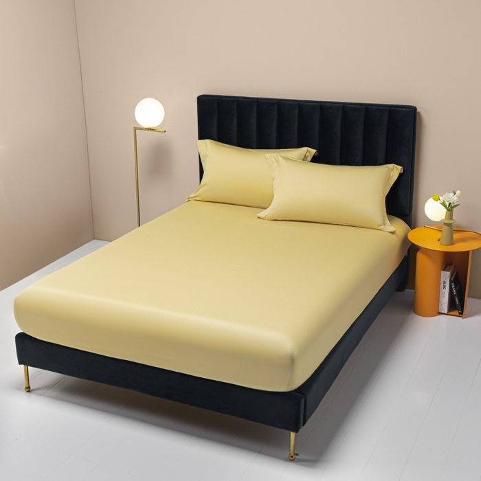 91家纺网 家纺一手货源 找家纺 秀色家纺 2025新款A类50支贡缎双股长绒棉单品床笠奶茶米