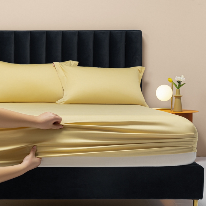 91家纺网 家纺一手货源 找家纺 秀色家纺 2025新款A类50支贡缎双股长绒棉单品床笠奶茶米