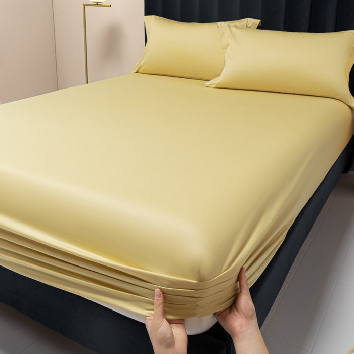 91家纺网 家纺一手货源 找家纺 秀色家纺 2025新款A类50支贡缎双股长绒棉单品床笠奶茶米