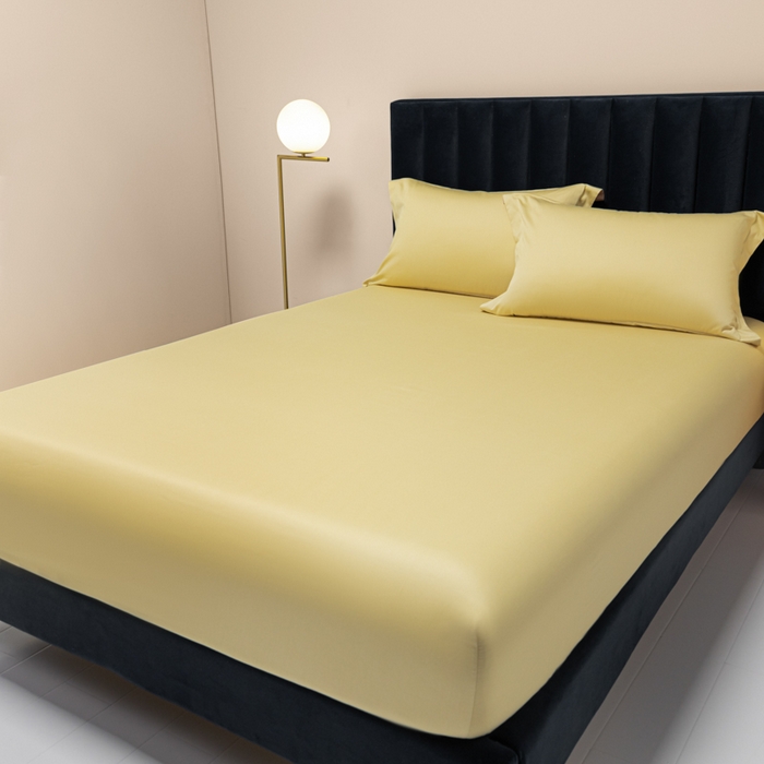 91家纺网 家纺一手货源 找家纺 秀色家纺 2025新款A类50支贡缎双股长绒棉单品床笠奶茶米