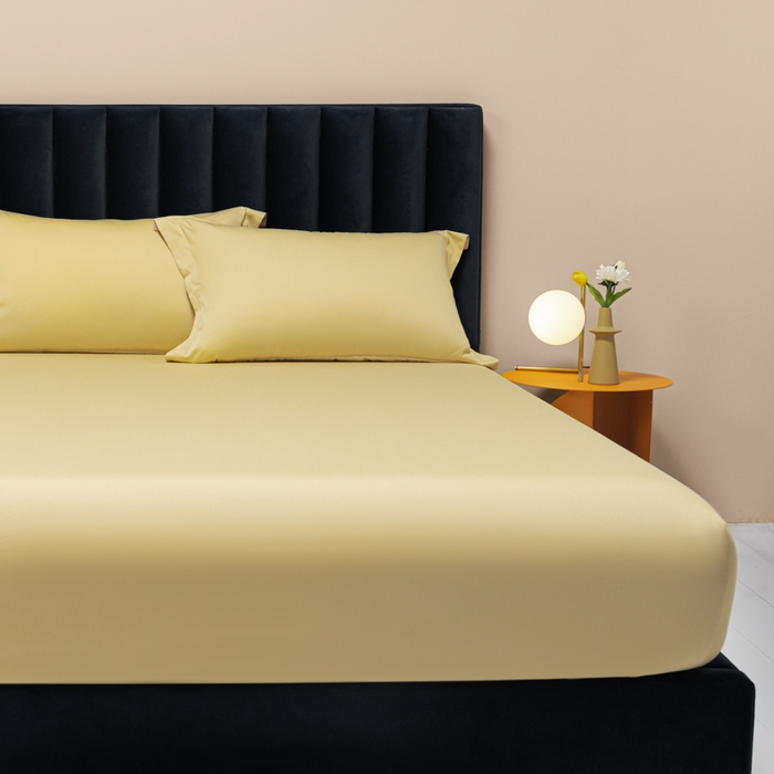 91家纺网 家纺一手货源 找家纺 秀色家纺 2025新款A类50支贡缎双股长绒棉单品床笠奶茶米