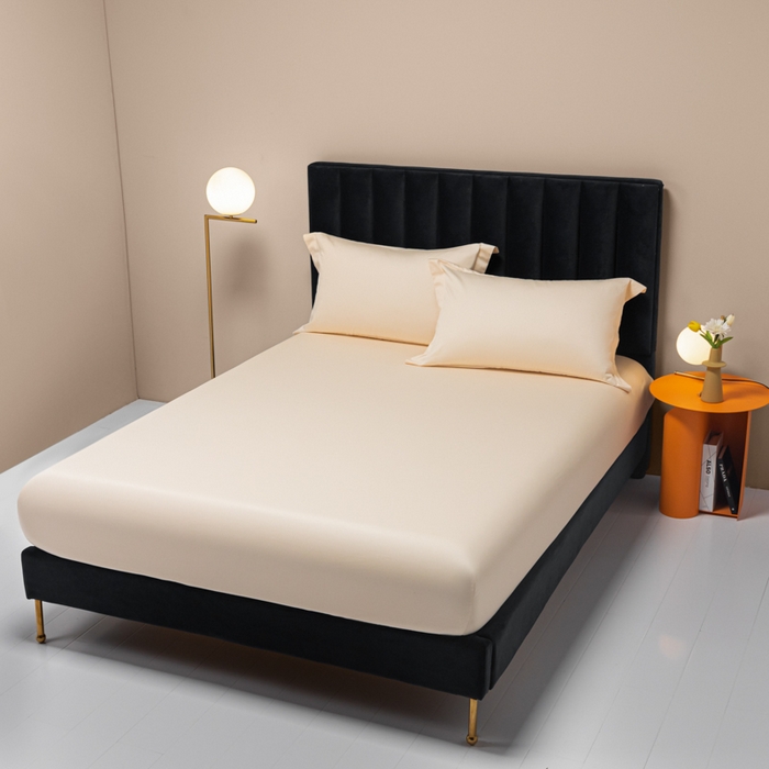 91家纺网 家纺一手货源 找家纺 秀色家纺 2025新款A类50支贡缎双股长绒棉单品床笠奶昔白