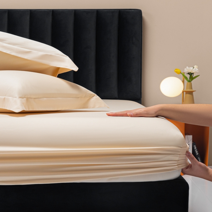 91家纺网 家纺一手货源 找家纺 秀色家纺 2025新款A类50支贡缎双股长绒棉单品床笠奶昔白