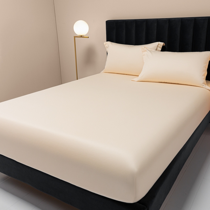 91家纺网 家纺一手货源 找家纺 秀色家纺 2025新款A类50支贡缎双股长绒棉单品床笠奶昔白