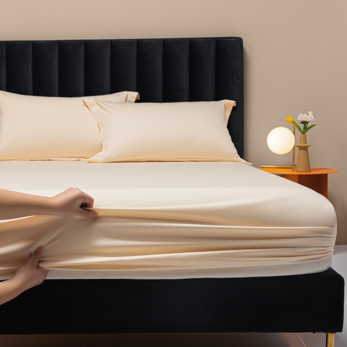 91家纺网 家纺一手货源 找家纺 秀色家纺 2025新款A类50支贡缎双股长绒棉单品床笠奶昔白