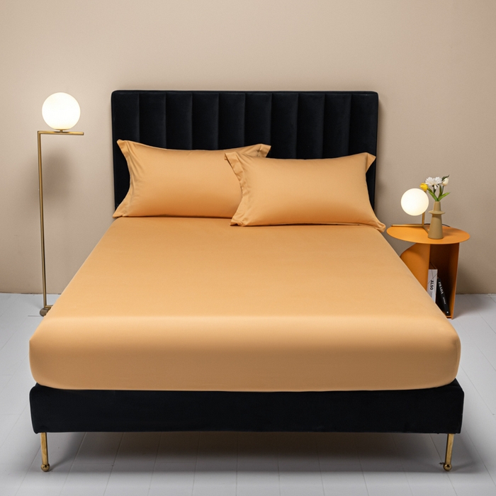 91家纺网 家纺一手货源 找家纺 秀色家纺 2025新款A类50支贡缎双股长绒棉单品床笠南瓜橘