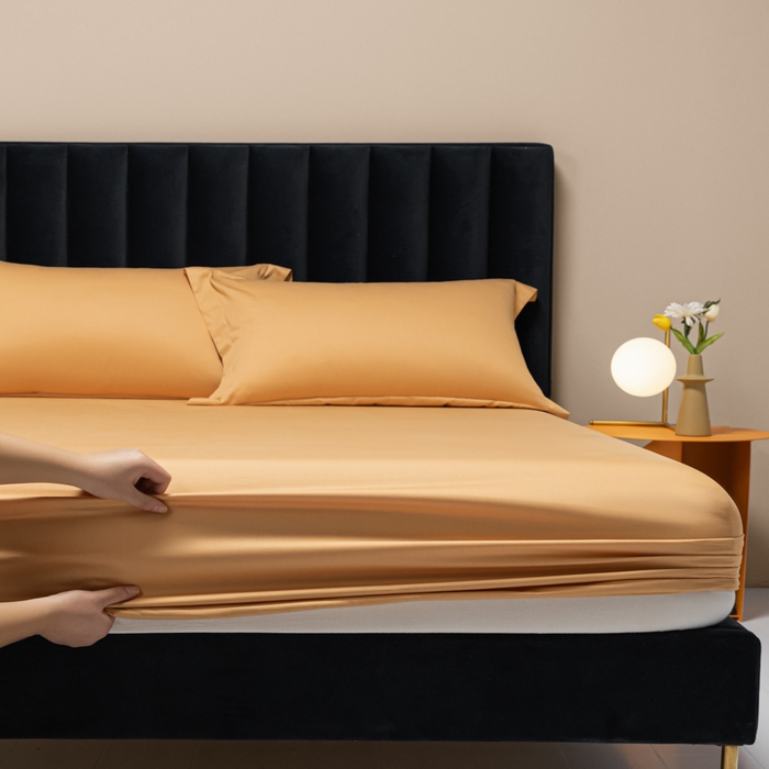 91家纺网 家纺一手货源 找家纺 秀色家纺 2025新款A类50支贡缎双股长绒棉单品床笠南瓜橘