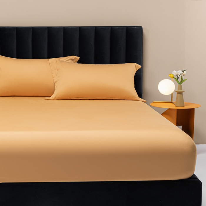 91家纺网 家纺一手货源 找家纺 秀色家纺 2025新款A类50支贡缎双股长绒棉单品床笠南瓜橘