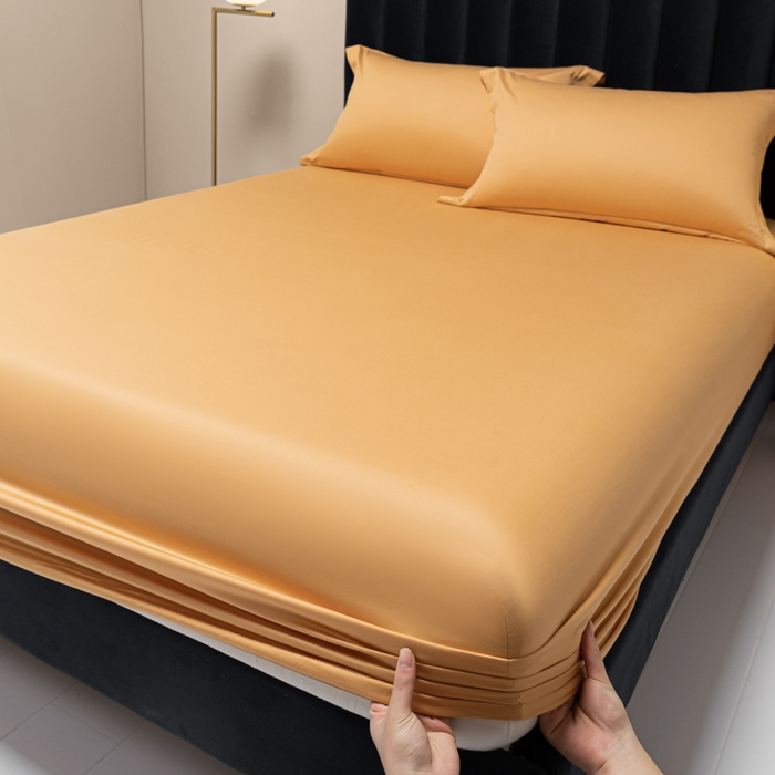 91家纺网 家纺一手货源 找家纺 秀色家纺 2025新款A类50支贡缎双股长绒棉单品床笠南瓜橘