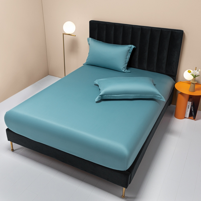 91家纺网 家纺一手货源 找家纺 秀色家纺 2025新款A类50支贡缎双股长绒棉单品床笠雾霾蓝