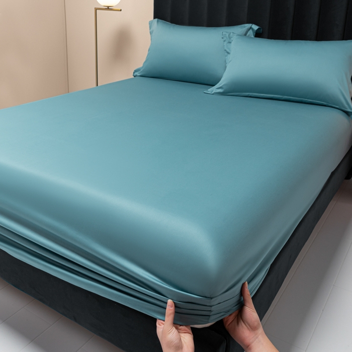 91家纺网 家纺一手货源 找家纺 秀色家纺 2025新款A类50支贡缎双股长绒棉单品床笠雾霾蓝