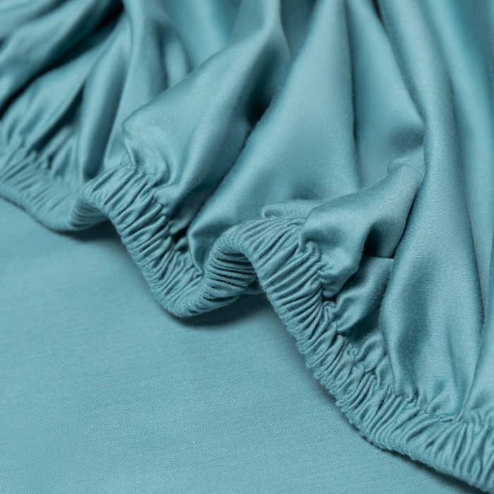 91家纺网 家纺一手货源 找家纺 秀色家纺 2025新款A类50支贡缎双股长绒棉单品床笠雾霾蓝