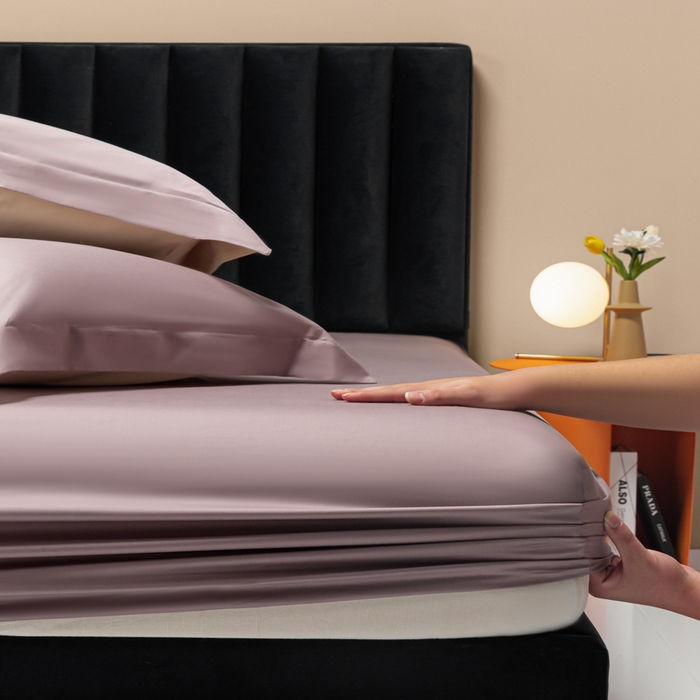 91家纺网 家纺一手货源 找家纺 秀色家纺 2025新款A类50支贡缎双股长绒棉单品床笠香芋紫