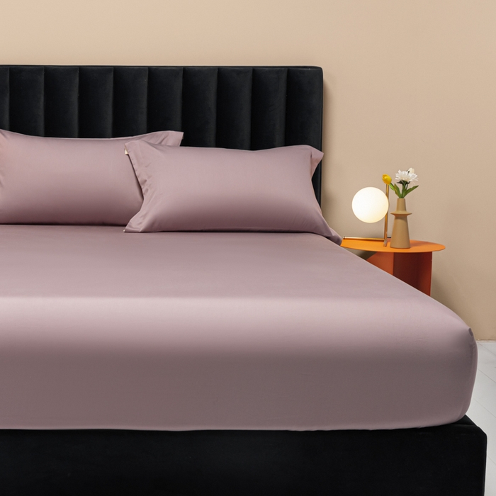 91家纺网 家纺一手货源 找家纺 秀色家纺 2025新款A类50支贡缎双股长绒棉单品床笠香芋紫