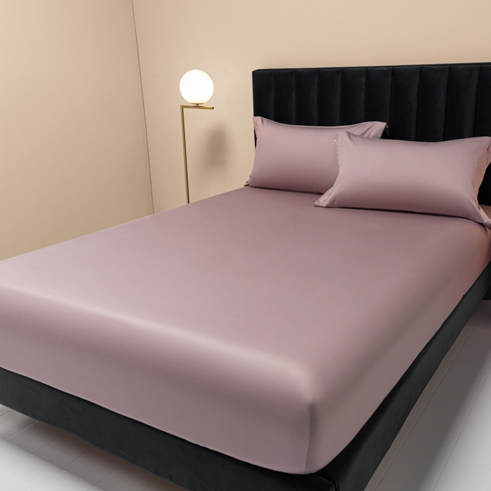 91家纺网 家纺一手货源 找家纺 秀色家纺 2025新款A类50支贡缎双股长绒棉单品床笠香芋紫