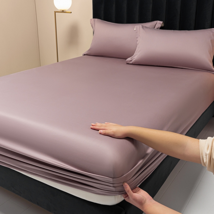 91家纺网 家纺一手货源 找家纺 秀色家纺 2025新款A类50支贡缎双股长绒棉单品床笠香芋紫