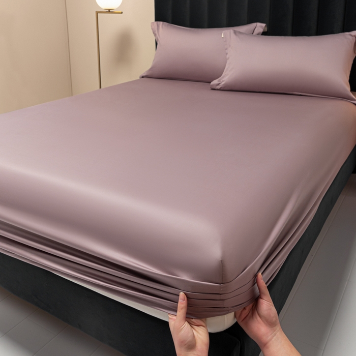 91家纺网 家纺一手货源 找家纺 秀色家纺 2025新款A类50支贡缎双股长绒棉单品床笠香芋紫