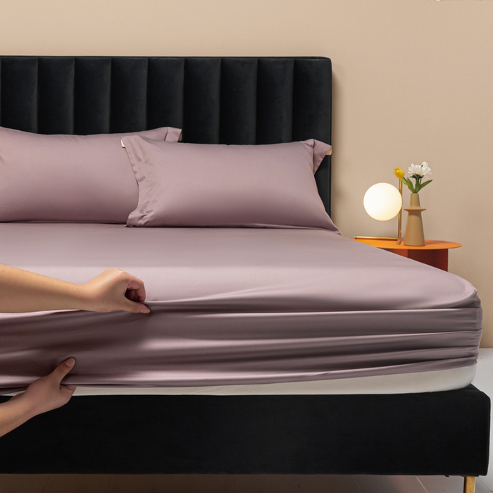 91家纺网 家纺一手货源 找家纺 秀色家纺 2025新款A类50支贡缎双股长绒棉单品床笠香芋紫