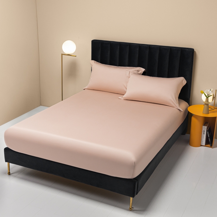 91家纺网 家纺一手货源 找家纺 秀色家纺 2025新款A类50支贡缎双股长绒棉单品床笠玉颜粉