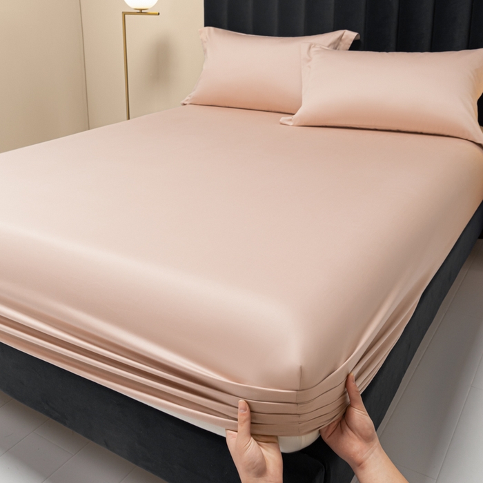 91家纺网 家纺一手货源 找家纺 秀色家纺 2025新款A类50支贡缎双股长绒棉单品床笠玉颜粉