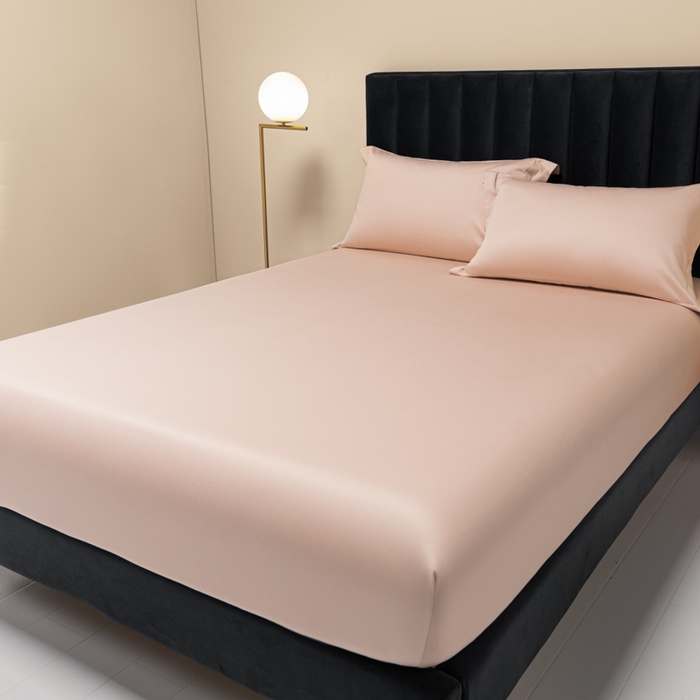 91家纺网 家纺一手货源 找家纺 秀色家纺 2025新款A类50支贡缎双股长绒棉单品床笠玉颜粉