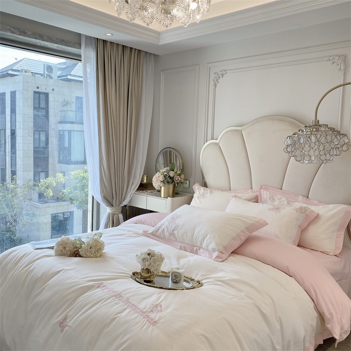 91家纺网 家纺一手货源 找家纺 安妮 2023新款四件套百合花系列 粉