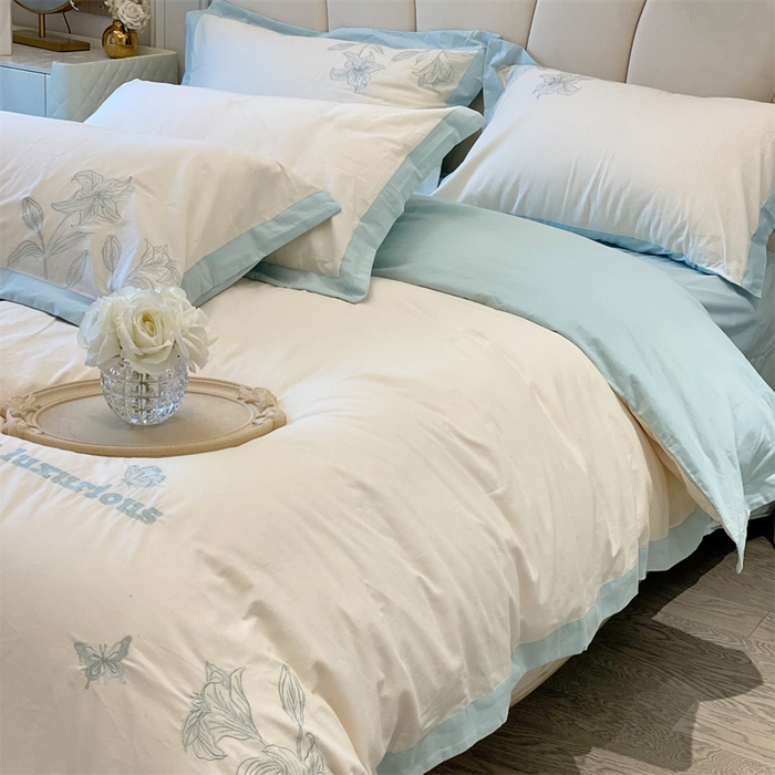 91家纺网 家纺一手货源 找家纺 安妮 2023新款四件套百合花系列 蓝