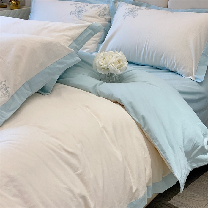 91家纺网 家纺一手货源 找家纺 安妮 2023新款四件套百合花系列 蓝