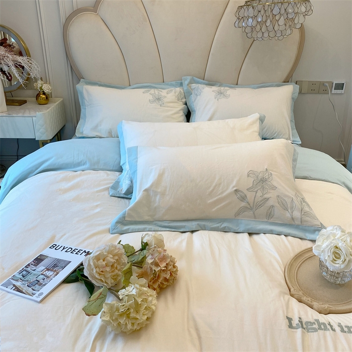 91家纺网 家纺一手货源 找家纺 安妮 2023新款四件套百合花系列 蓝