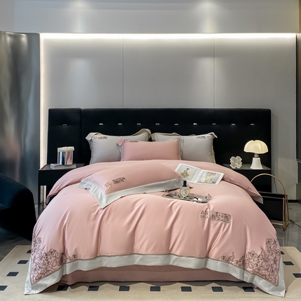 91家纺网 家纺一手货源 找家纺 总玖玖爱花漾-100支全棉太妃缎刺绣四件套