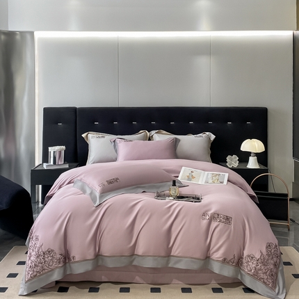 91家纺网 家纺一手货源 找家纺 总玖玖爱花漾-100支全棉太妃缎刺绣四件套