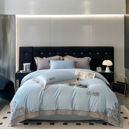 91家纺网 家纺一手货源 找家纺 总玖玖爱花漾-100支全棉太妃缎刺绣四件套