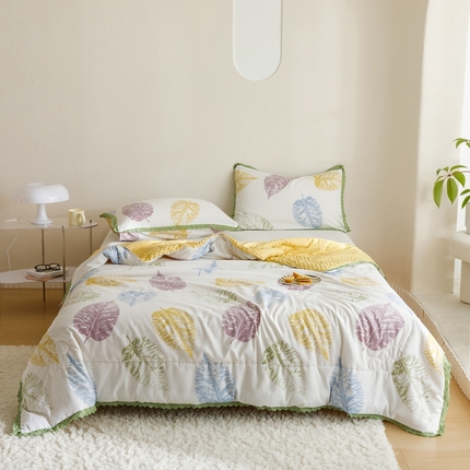 有货 2023新款小清新花边韩版水洗棉麻豆豆夏被简约复古风 枫情