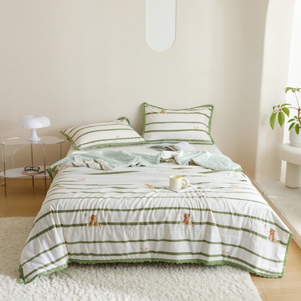 有货 2023新款小清新花边韩版水洗棉麻豆豆夏被简约复古风 小鹿