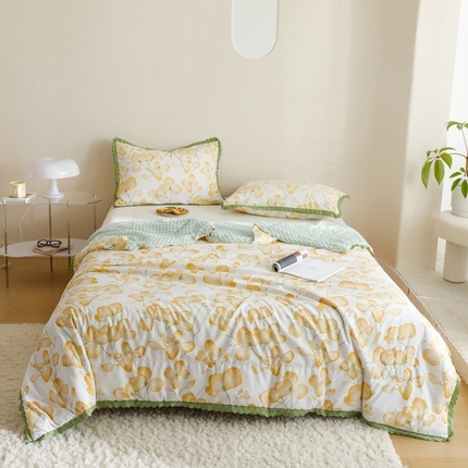 91家纺网 家纺一手货源 找家纺 （总）有货 2023新款小清新花边韩版水洗棉麻豆豆夏被简约复古风