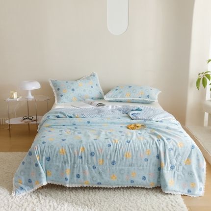 91家纺网 家纺一手货源 找家纺 （总）有货 2023新款小清新花边韩版水洗棉麻豆豆夏被简约复古风