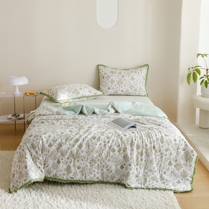 91家纺网 家纺一手货源 找家纺 （总）有货 2023新款小清新花边韩版水洗棉麻豆豆夏被简约复古风