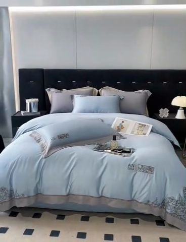 91家纺网 家纺一手货源 找家纺 总玖玖爱花漾-100支全棉太妃缎刺绣四件套