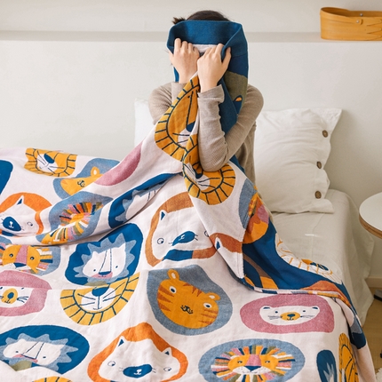 91家纺网 家纺一手货源 找家纺 朴尔  2023年新款调皮风宽边加厚透气全棉四层纱布毛巾被 大头贴