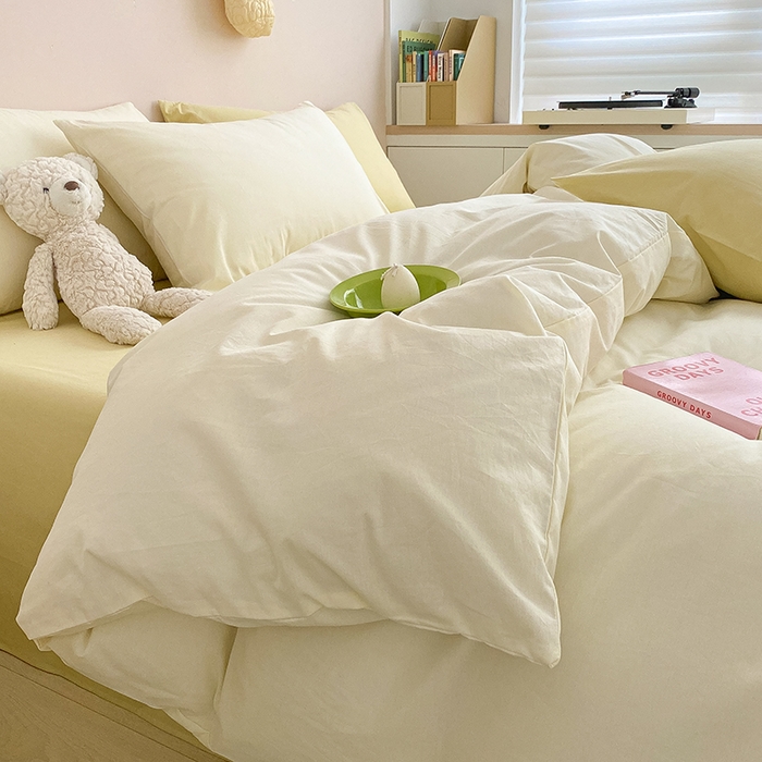 91家纺网 家纺一手货源 找家纺 寐居 2023新款全棉水洗棉双拼色纯色单被套 ins风-奶油黄