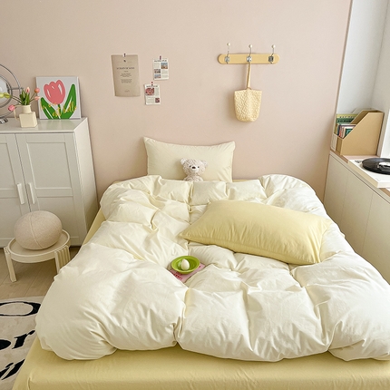 寐居 2023新款全棉水洗棉双拼色纯色单被套 ins风-奶油黄