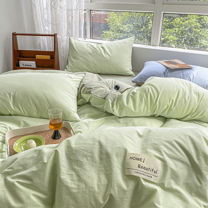 91家纺网 家纺一手货源 找家纺 寐居 2023新款全棉水洗棉双拼色纯色单被套 绿+牛油果绿