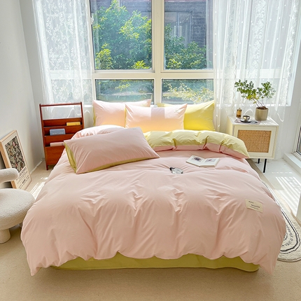 寐居 2023新款全棉水洗棉双拼色纯色单被套 奶油玉+鹅黄